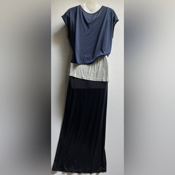 Stacy Chang Anthropologie Askew T shirt jersey layered Maxi Dress Sz XS - Picture 5 of 10
